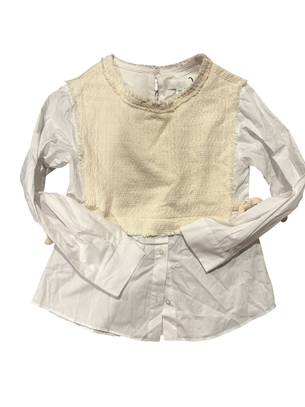 Zara Cream Tweed Bib Button-Down Shirt